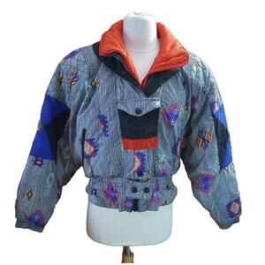 Edelweiss Ski Coat VTG 90s Women Sz M Puffer Embroidered Aztec jacket